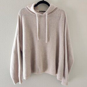 JENNI KAYNE Oatmeal Cashmere Fisherman Hoodie Sweater Size XXL